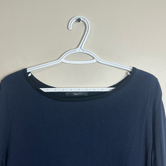 Max Mara Navy Blue Long Sleeve Top Size M Contrast White Cuffs Designer Knit - Picture 3 of 6